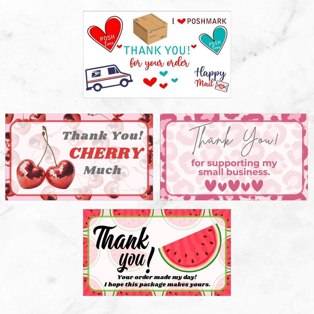 100 Assorted Thank You Cards – 3.5" x 2" Glossy Business Cards – Small Business - Picture 5 of 11